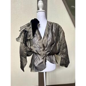 Rare Vintage Lydia Carlton Paris 100% Silk Wrap Top with Velvet Bow